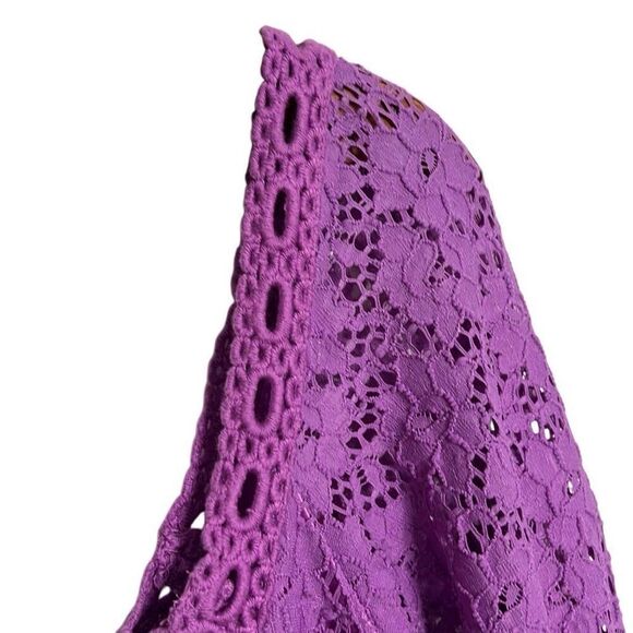 Laundry By Shelli Segal Lace Bell Sleeve Tie Waist Mini Dress  Purple Large - Picture 4 of 9